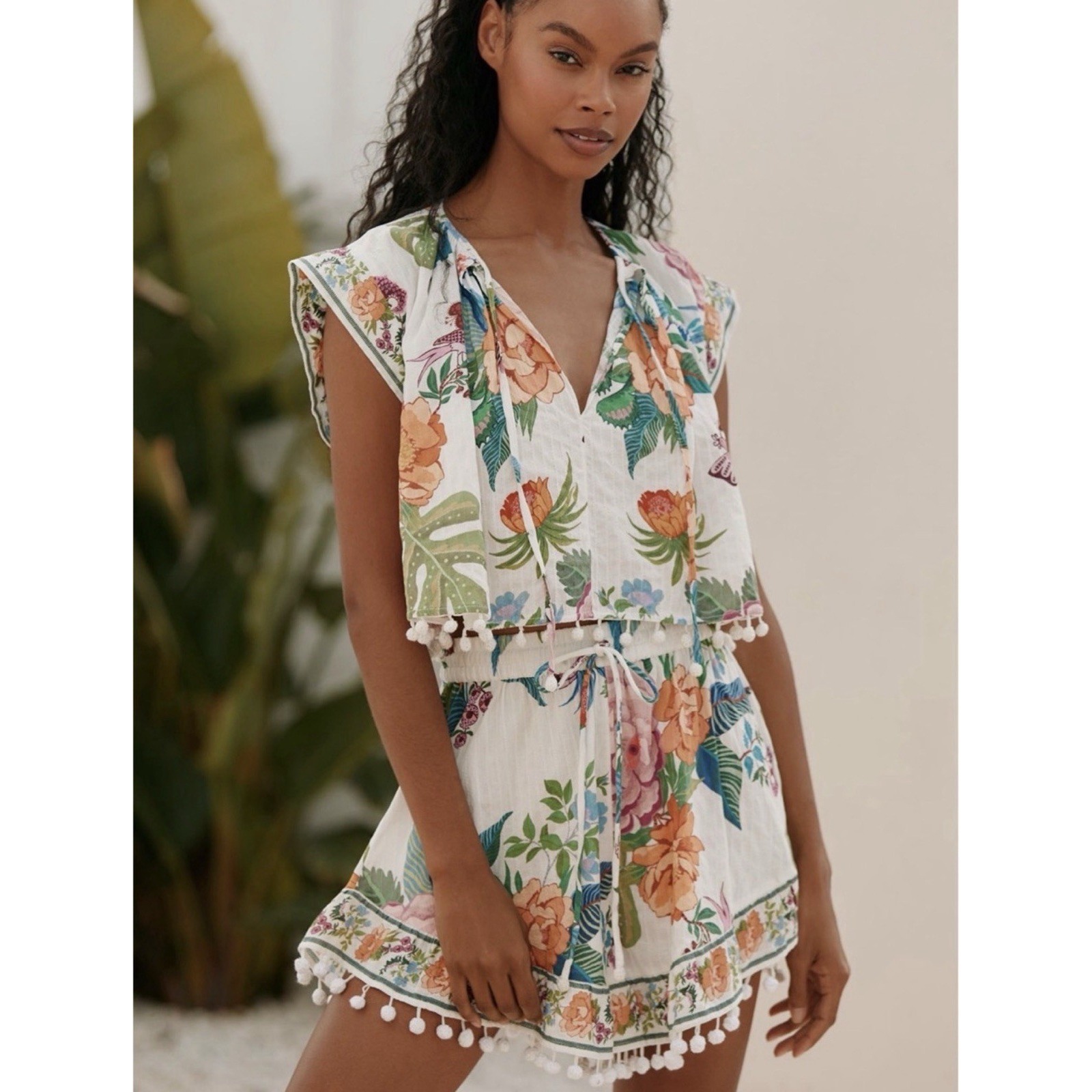 Farm Rio Sweet Bloom Two Piece Set Blouse Shorts Size S/M Read